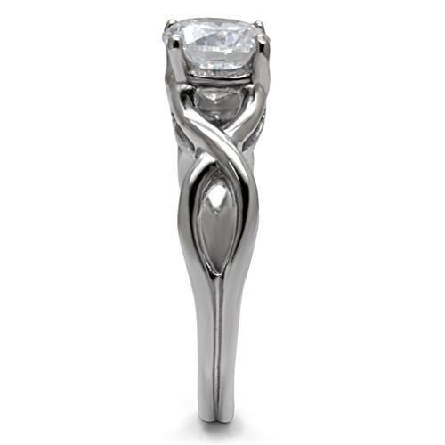 High polished (no plating) Stainless Steel Ring with AAA Grade CZ in Clear