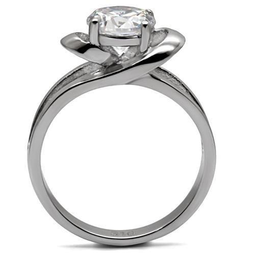 High polished (no plating) Stainless Steel Ring with AAA Grade CZ in Clear