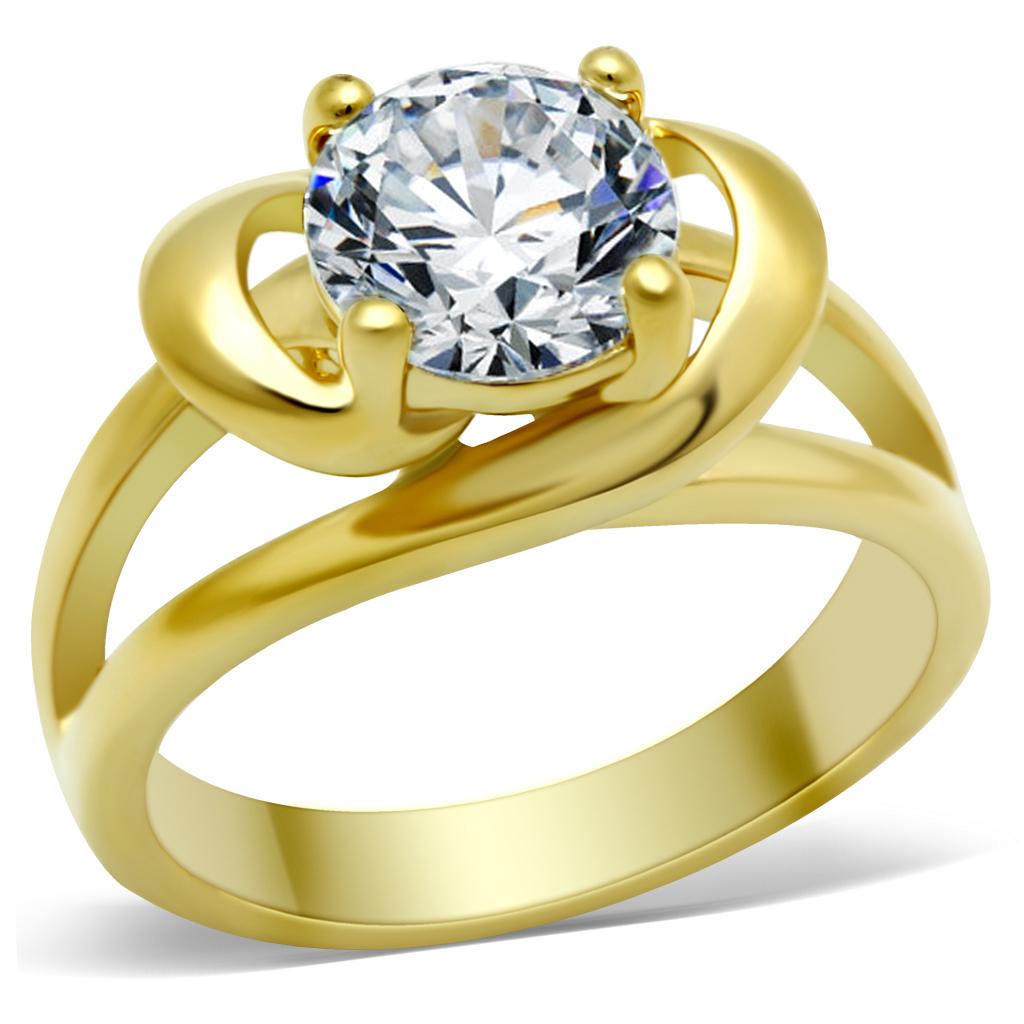 IP Gold(Ion Plating) Stainless Steel Ring with AAA Grade CZ in Clear