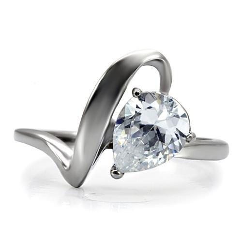High polished (no plating) Stainless Steel Ring with AAA Grade CZ in Clear