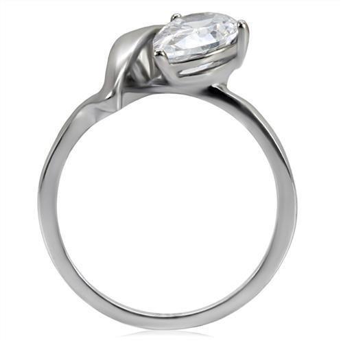 High polished (no plating) Stainless Steel Ring with AAA Grade CZ in Clear
