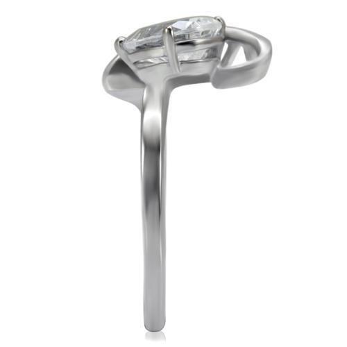 High polished (no plating) Stainless Steel Ring with AAA Grade CZ in Clear