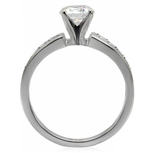 High polished (no plating) Stainless Steel Ring with AAA Grade CZ in Clear