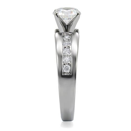 High polished (no plating) Stainless Steel Ring with AAA Grade CZ in Clear