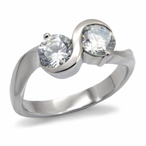 High polished (no plating) Stainless Steel Ring with AAA Grade CZ in Clear