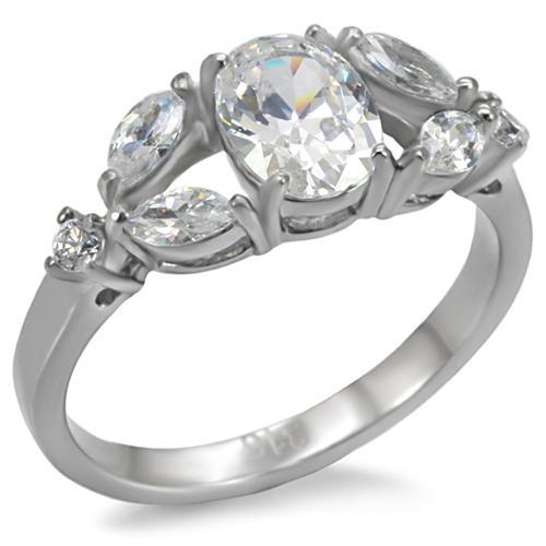 TK073 - High polished (no plating) Stainless Steel Ring with AAA Grade CZ in Clear