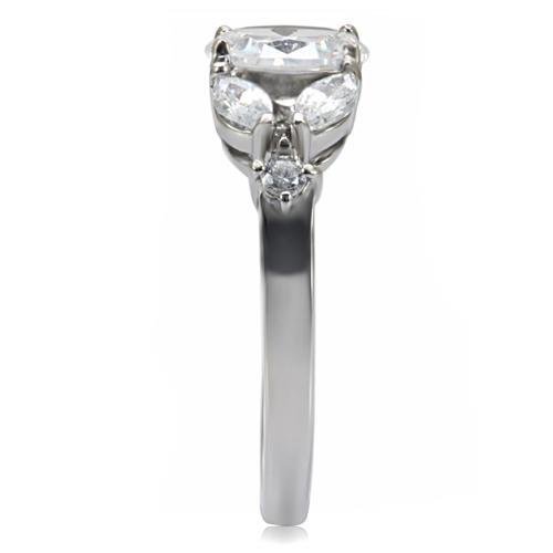 High polished (no plating) Stainless Steel Ring with AAA Grade CZ in Clear