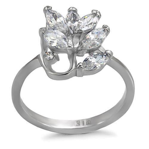 High polished (no plating) Stainless Steel Ring with AAA Grade CZ in Clear