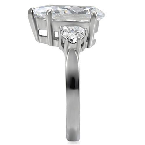 High polished (no plating) Stainless Steel Ring with AAA Grade CZ in Clear