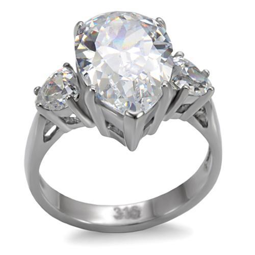 High polished (no plating) Stainless Steel Ring with AAA Grade CZ in Clear