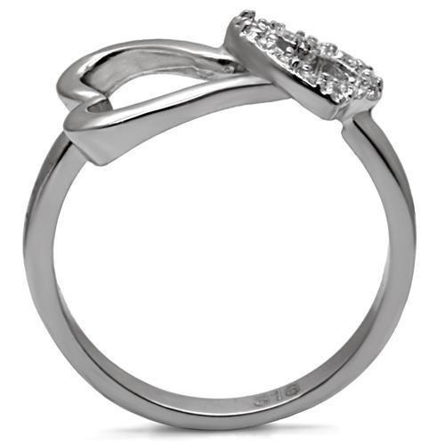 High polished (no plating) Stainless Steel Ring with AAA Grade CZ in Clear