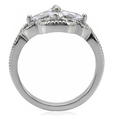 High polished (no plating) Stainless Steel Ring with AAA Grade CZ in Clear