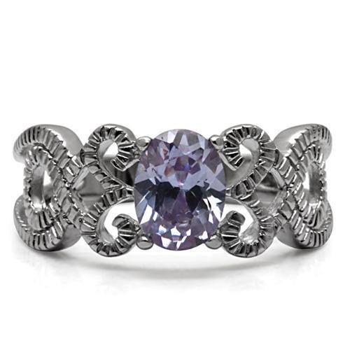 High polished (no plating) Stainless Steel Ring with AAA Grade CZ in Light Amethyst