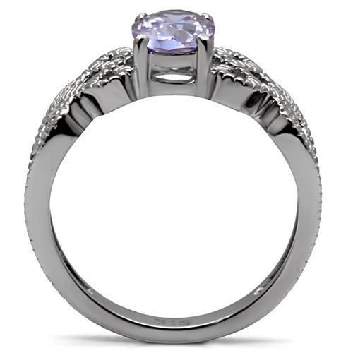 High polished (no plating) Stainless Steel Ring with AAA Grade CZ in Light Amethyst