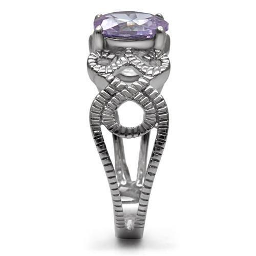 High polished (no plating) Stainless Steel Ring with AAA Grade CZ in Light Amethyst