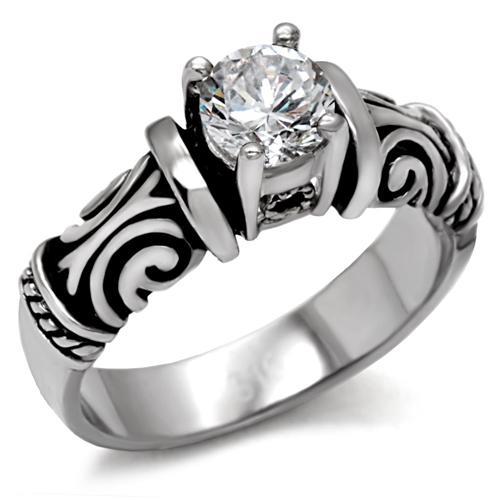 High polished (no plating) Stainless Steel Ring with AAA Grade CZ in Clear