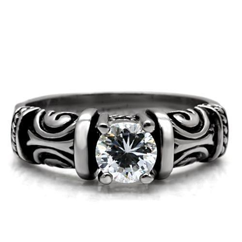 High polished (no plating) Stainless Steel Ring with AAA Grade CZ in Clear