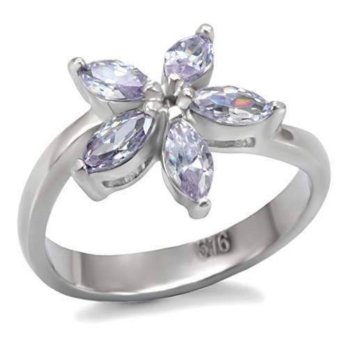 High polished (no plating) Stainless Steel Ring with AAA Grade CZ in Light Amethyst