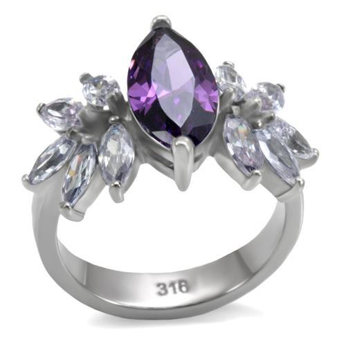 High polished (no plating) Stainless Steel Ring with AAA Grade CZ in Amethyst