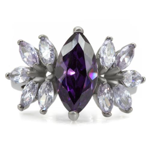 High polished (no plating) Stainless Steel Ring with AAA Grade CZ in Amethyst