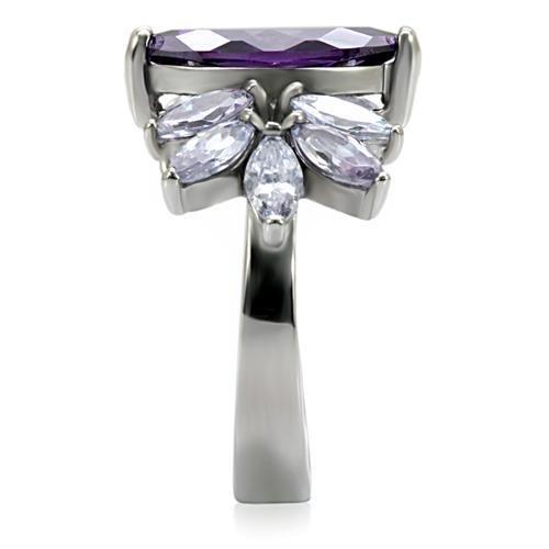 High polished (no plating) Stainless Steel Ring with AAA Grade CZ in Amethyst