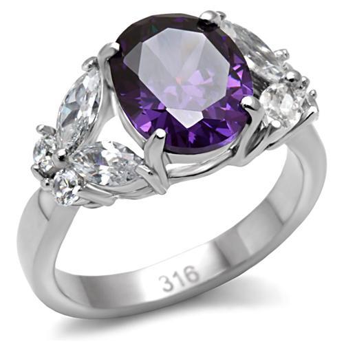 High polished (no plating) Stainless Steel Ring with AAA Grade CZ in Amethyst