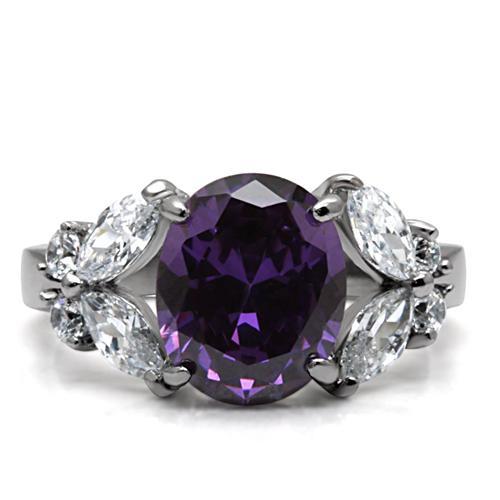 High polished (no plating) Stainless Steel Ring with AAA Grade CZ in Amethyst