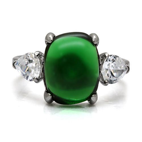 High polished (no plating) Stainless Steel Ring with Synthetic Synthetic Glass in Emerald