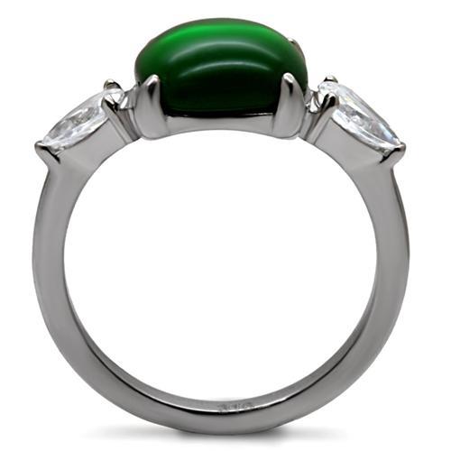 High polished (no plating) Stainless Steel Ring with Synthetic Synthetic Glass in Emerald