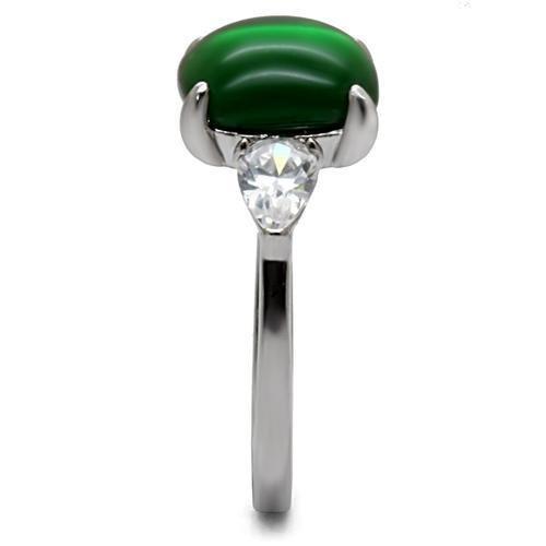 High polished (no plating) Stainless Steel Ring with Synthetic Synthetic Glass in Emerald