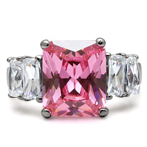 High polished (no plating) Stainless Steel Ring with AAA Grade CZ in Rose