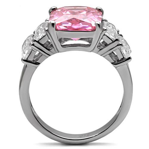 High polished (no plating) Stainless Steel Ring with AAA Grade CZ in Rose