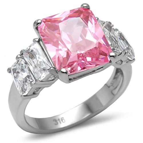 High polished (no plating) Stainless Steel Ring with AAA Grade CZ in Rose