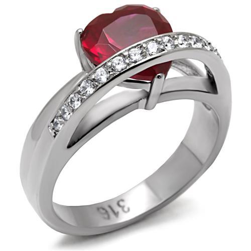 High polished (no plating) Stainless Steel Ring with AAA Grade CZ in Ruby