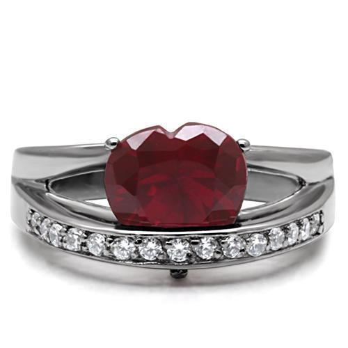 High polished (no plating) Stainless Steel Ring with AAA Grade CZ in Ruby
