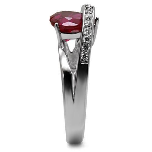 High polished (no plating) Stainless Steel Ring with AAA Grade CZ in Ruby