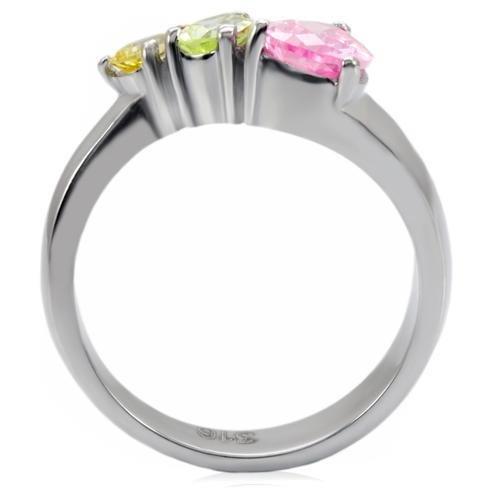 High polished (no plating) Stainless Steel Ring with AAA Grade CZ in Multi Color