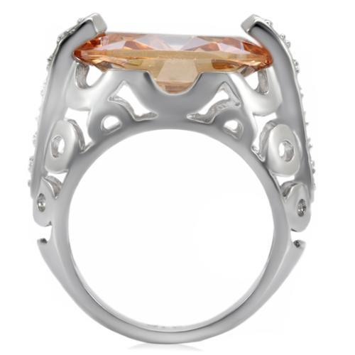 High polished (no plating) Stainless Steel Ring with AAA Grade CZ in Champagne