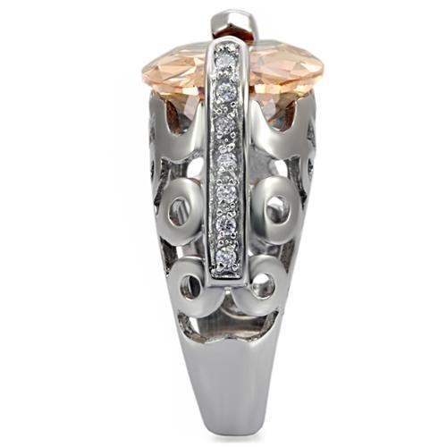 High polished (no plating) Stainless Steel Ring with AAA Grade CZ in Champagne