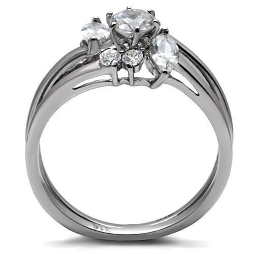 High polished (no plating) Stainless Steel Ring with AAA Grade CZ in Clear