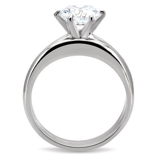 High polished (no plating) Stainless Steel Ring with AAA Grade CZ in Clear