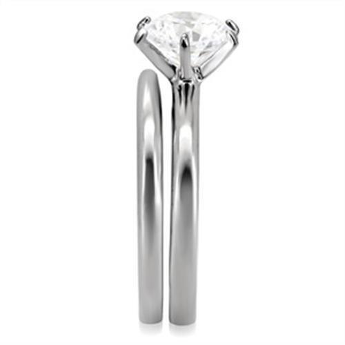 High polished (no plating) Stainless Steel Ring with AAA Grade CZ in Clear