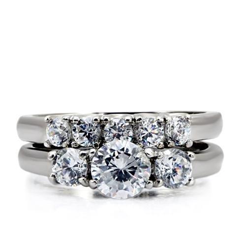 High polished (no plating) Stainless Steel Ring with AAA Grade CZ in Clear