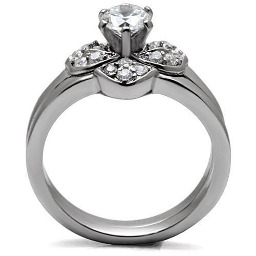 High polished (no plating) Stainless Steel Ring with AAA Grade CZ in Clear