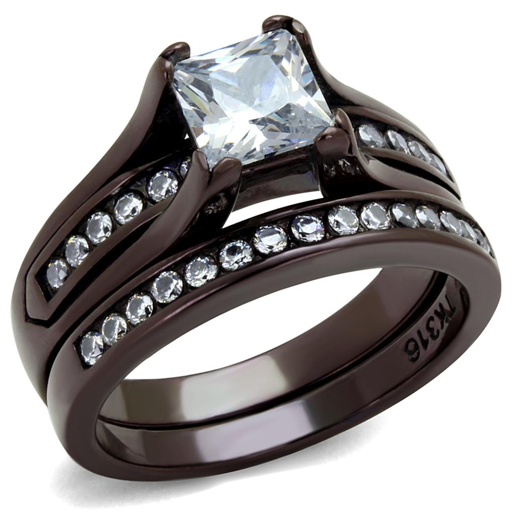 IP Dark Brown (IP coffee) Stainless Steel Ring with AAA Grade CZ in Clear
