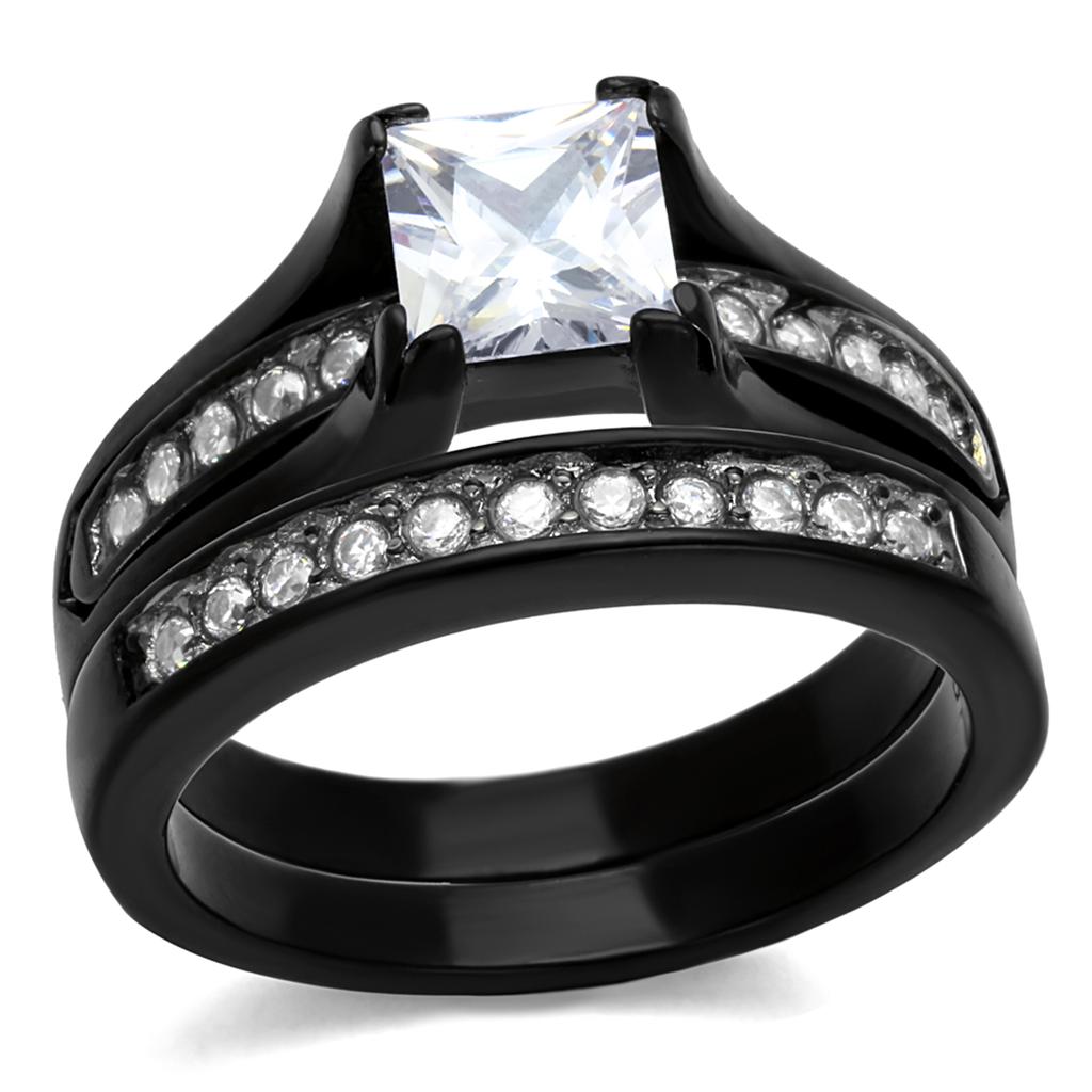 Two-Tone IP Black Stainless Steel Ring with AAA Grade CZ in Clear