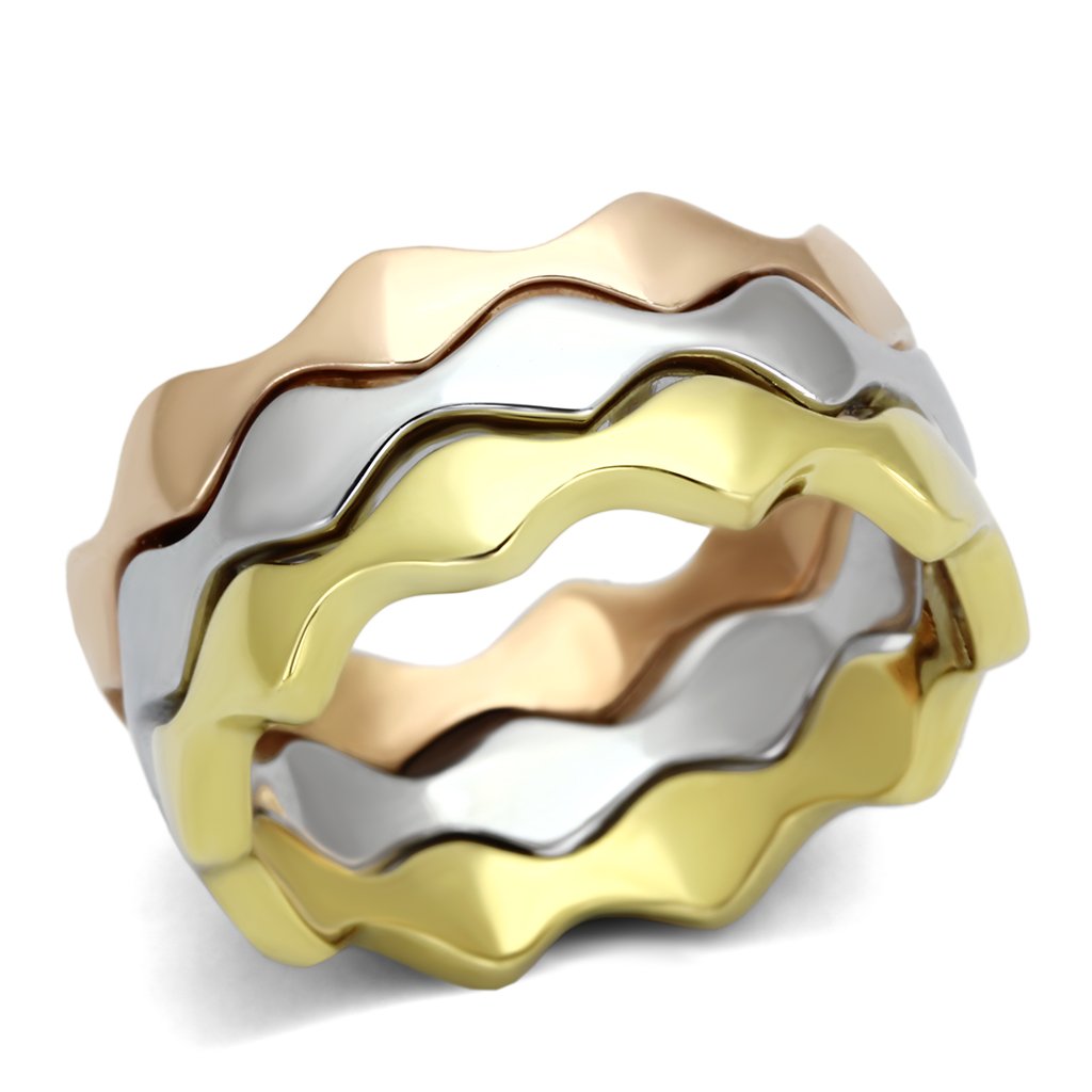 Three Tone (IP Gold & IP Rose Gold & High Polished) Stainless Steel Ring with No Stone