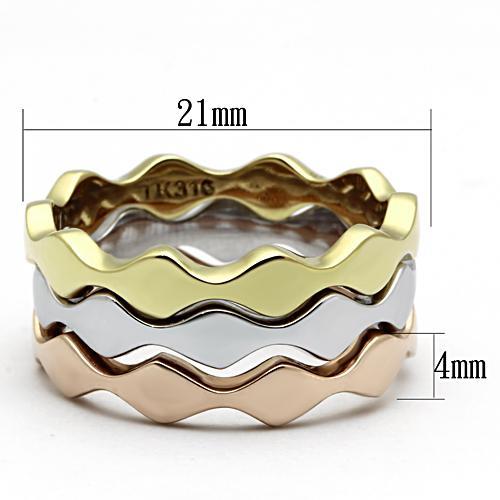 Three Tone (IP Gold & IP Rose Gold & High Polished) Stainless Steel Ring with No Stone