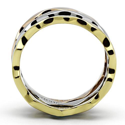 Three Tone (IP Gold & IP Rose Gold & High Polished) Stainless Steel Ring with No Stone