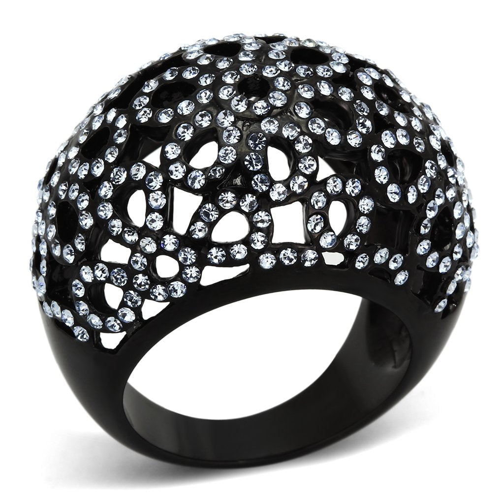 IP Black(Ion Plating) Stainless Steel Ring with Top Grade Crystal in Light Sapphire